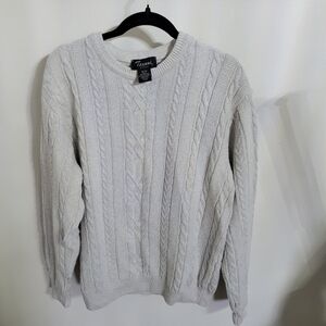 Vintage Tosani Canada Men's Cable Knit 100 % Cotton Sweater - Gray, Size M